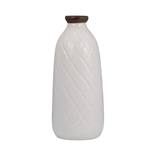 Cer, 12" Plaid Textured Vase, White