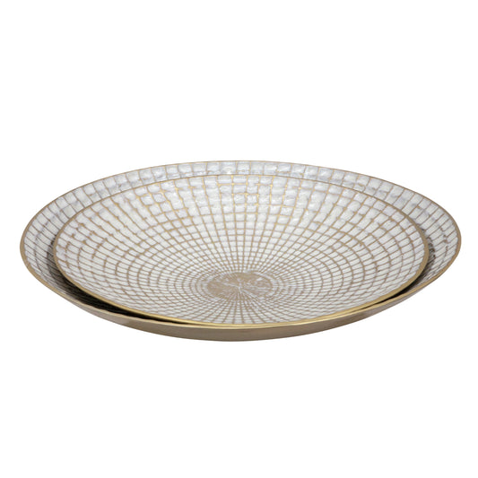 S/2 Metal 18/21" Round Plates, Ivory/champagne