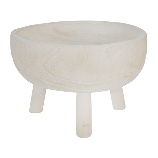 Wood 11" Bowl With Legs, White