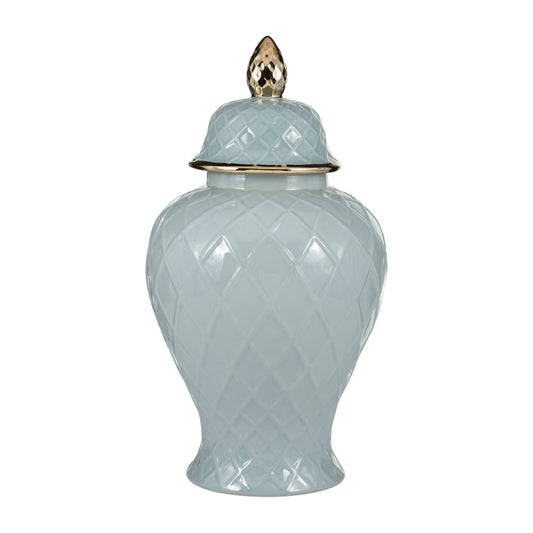 Cer, 20"h Rope Temple Jar, Blue/gold