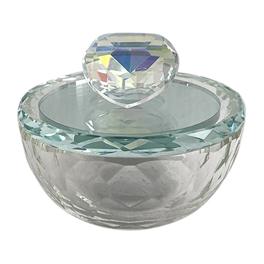 Glass, 4"d Trinket Box W/ Heart, Rainbow