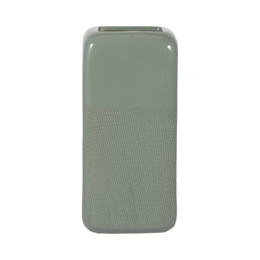 Cer, 12" Squared Grooved Vase, Cucumber
