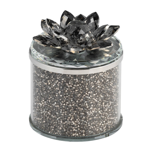 Crystal 5" Round Lotus Box, Smoke