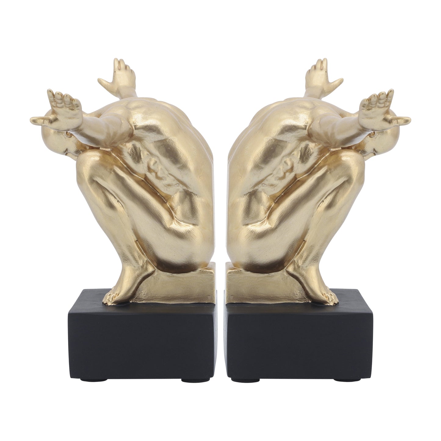 Resin, S/2, 6''h,  Man Sculpture Bookend, Gold