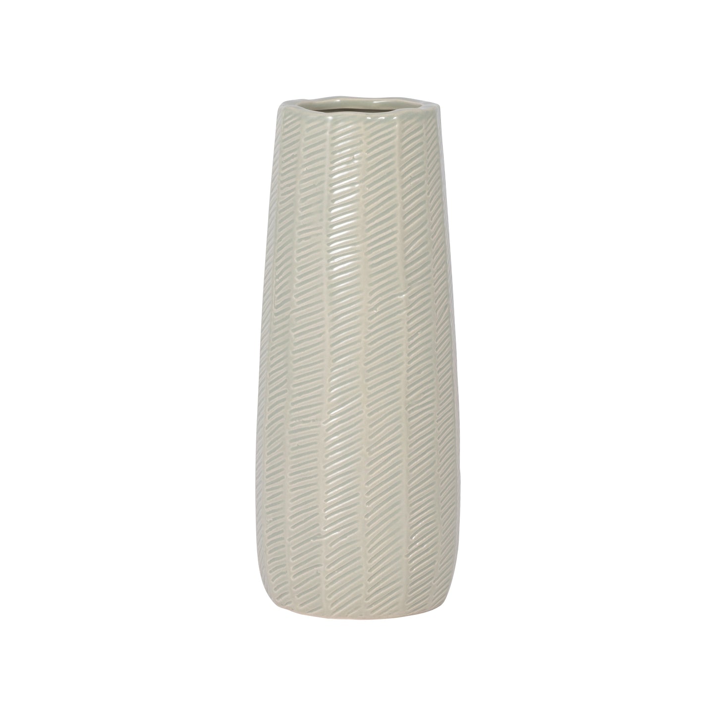 Cer, 12" Etched Lines Cylinder Vase, Cucumber