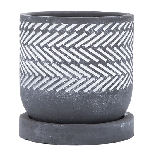 Cem, 5" Tribal Planter W/ Saucer, Gray