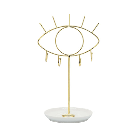 Cer, 12"h Eyes Jewelry Hanger, White/gold