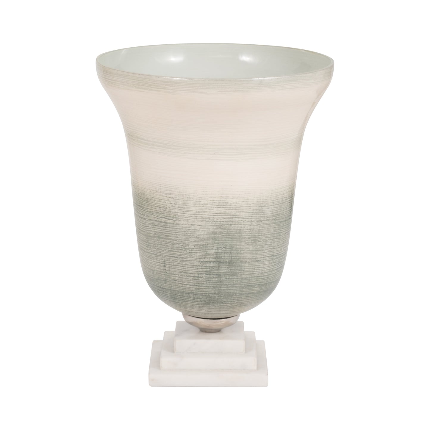 Glass, 14" Vase On Marble Base, Sage/ivory Kd