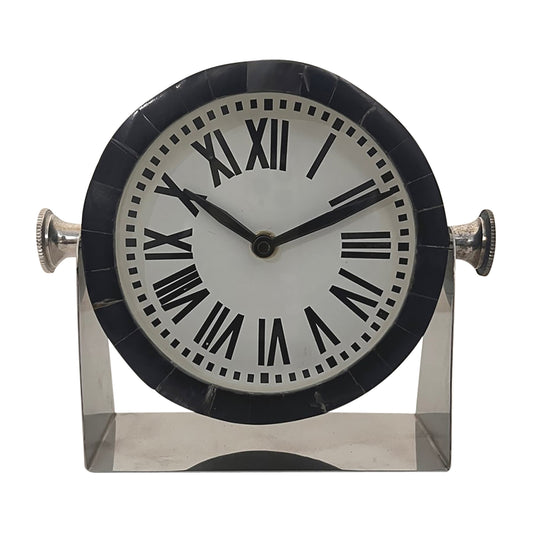 Metal Table Clock 6'' Nickel Black