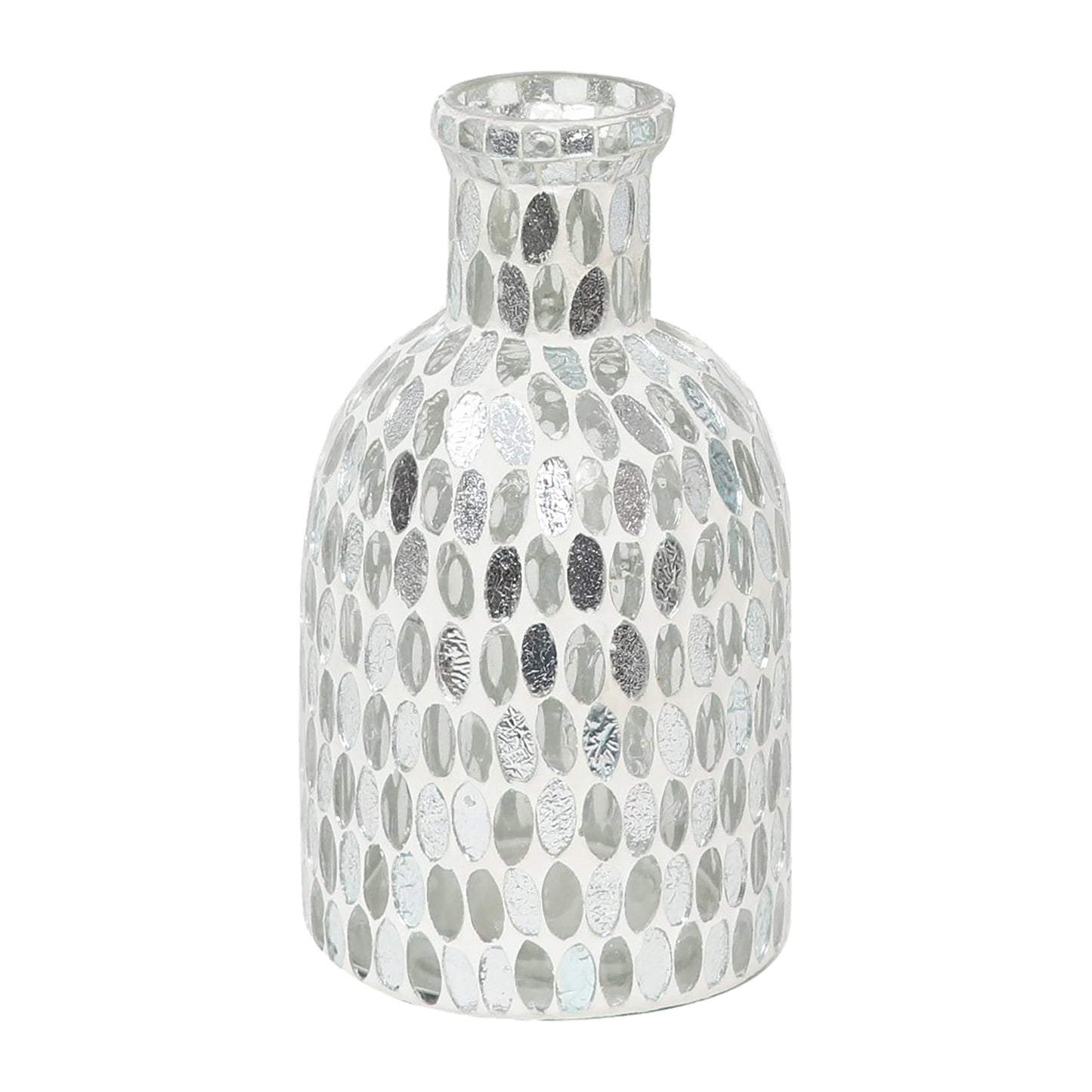 Glass, 8"h Mosaic Vase, White