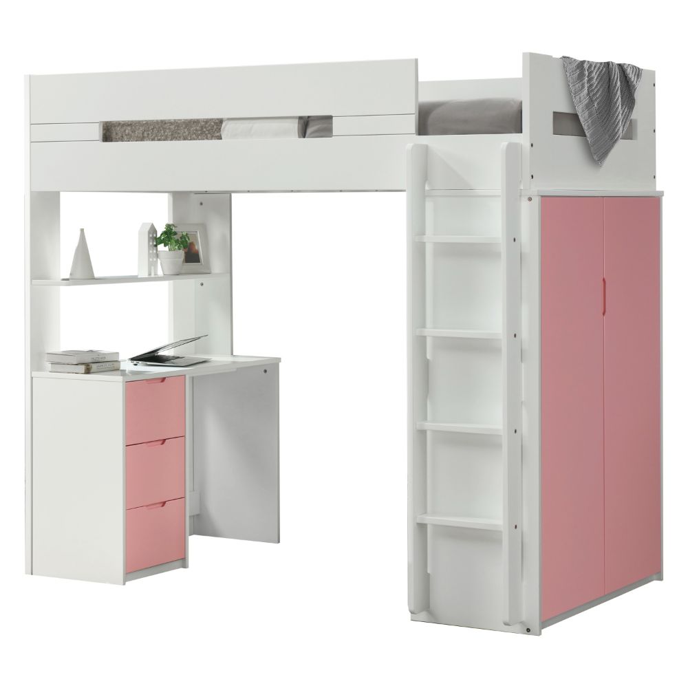 Nerice Twin Loft Bed W/Desk & Wardrobe