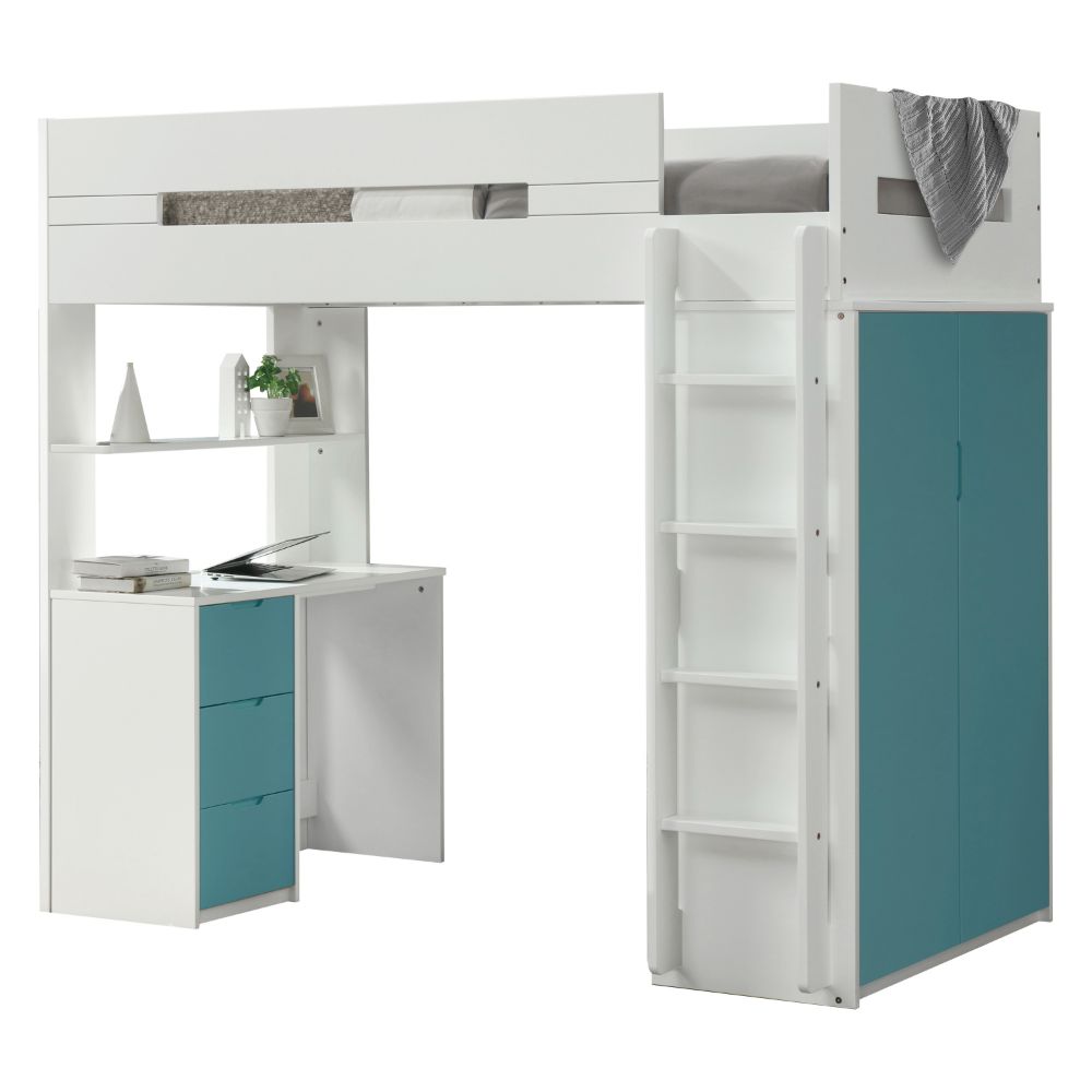 Nerice Twin Loft Bed W/Desk & Wardrobe