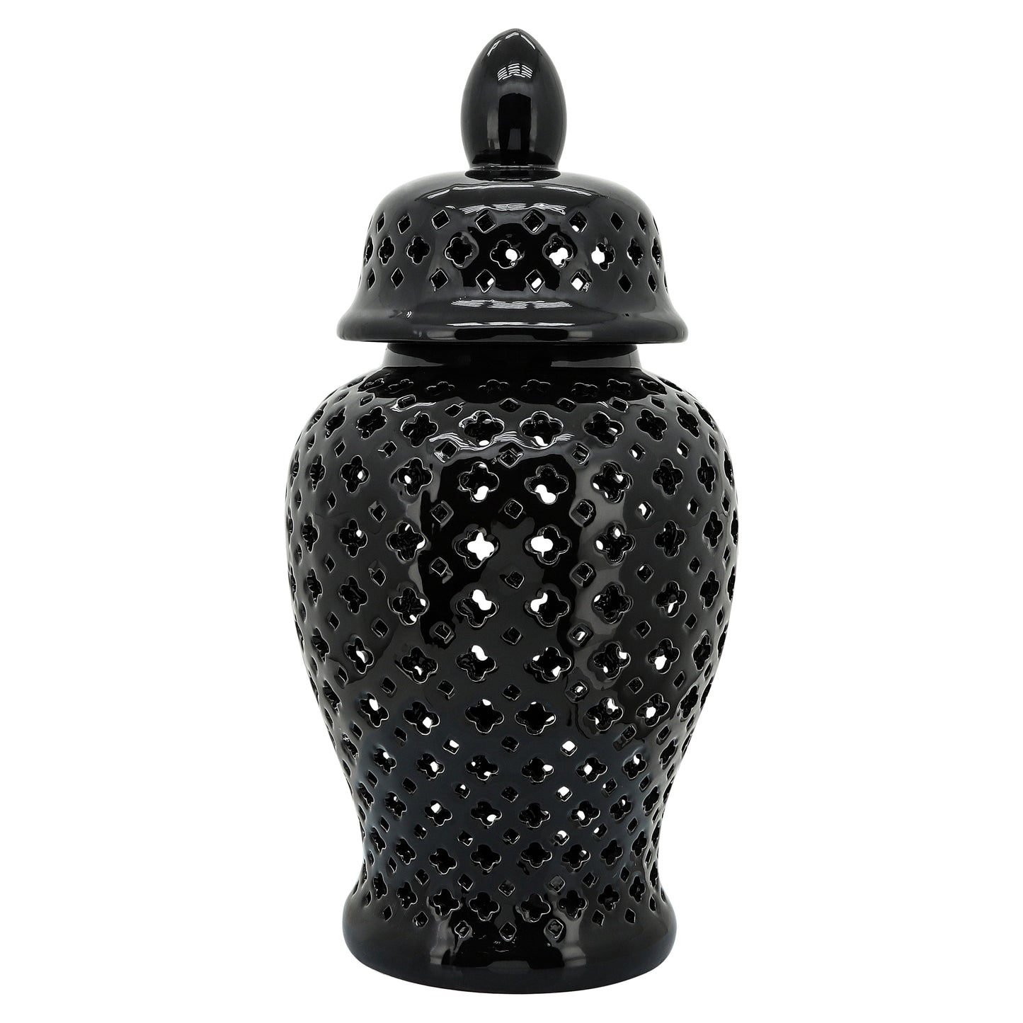 24" Cut-out Clover Temple Jar, Black