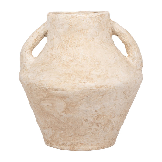 Paper Mache, 14" Vase With Handles, White