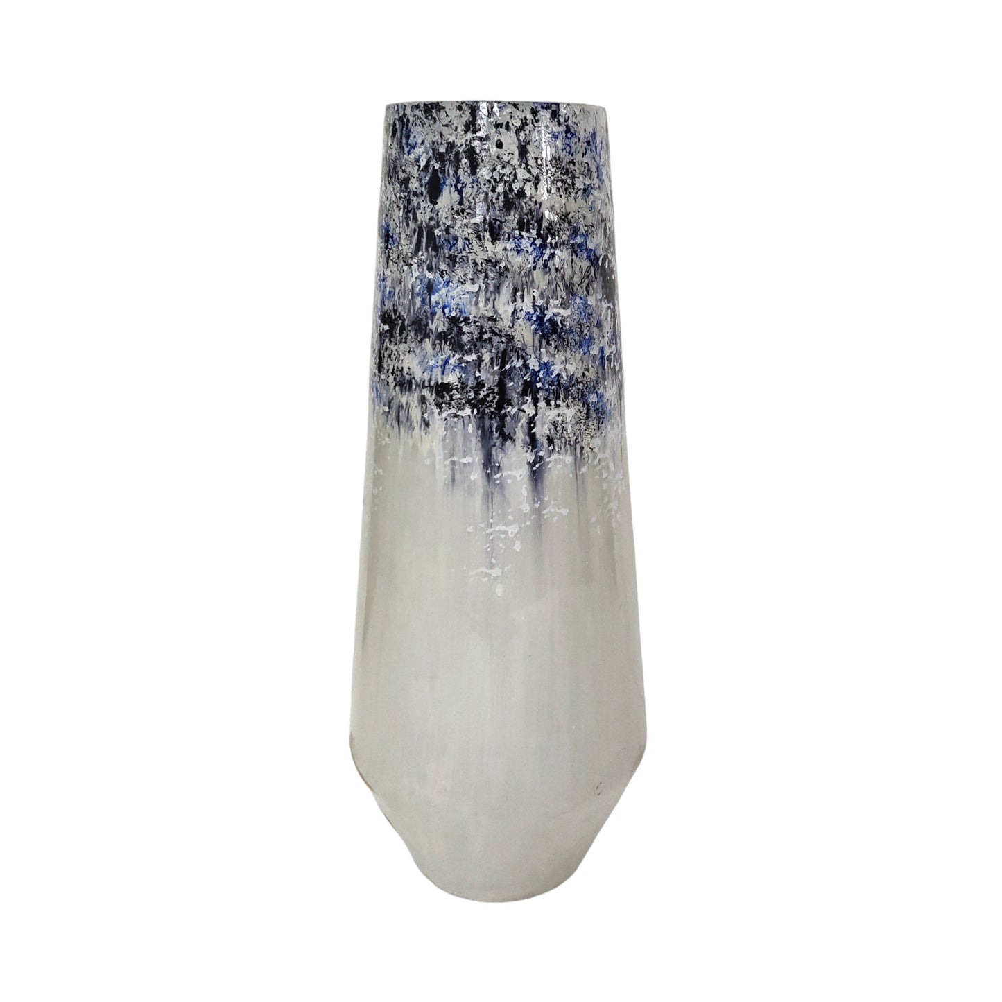 18" Tapered Bottom Vase Arctic Finish, White/blue