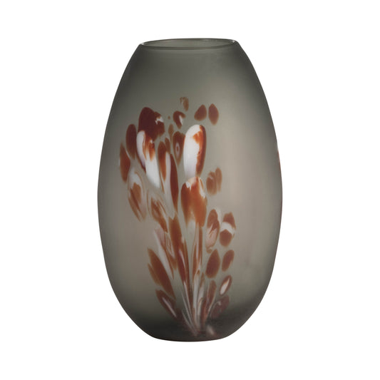 Glass, 12''h, Frosted Vase With Red Detail-gray