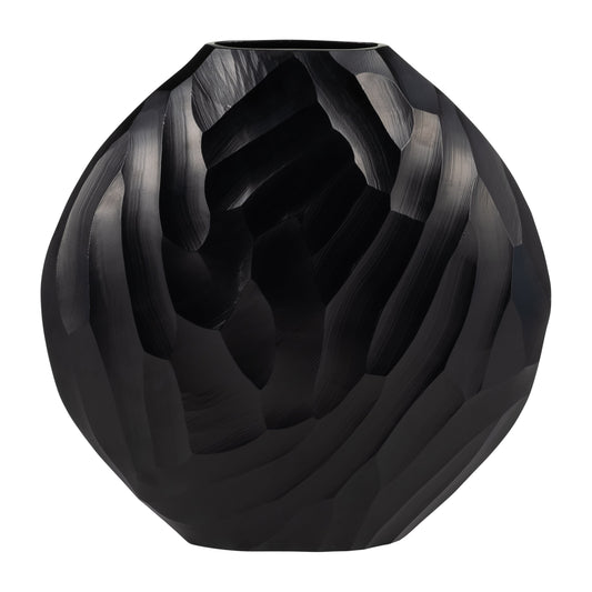 Aluminum 14"h Hammered Vase, Matte Black