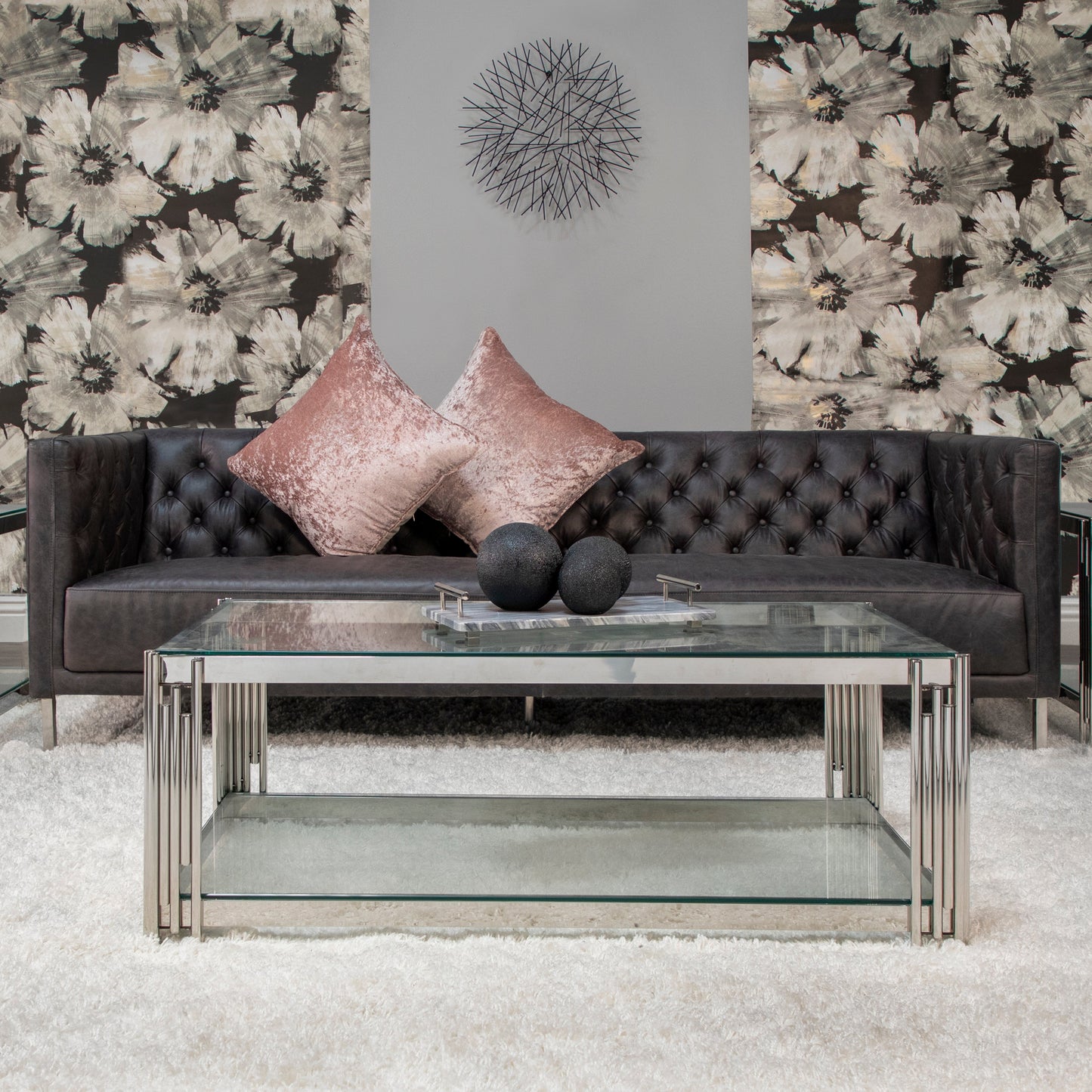 S/3  6/5/4" Beaded Orbs, Black