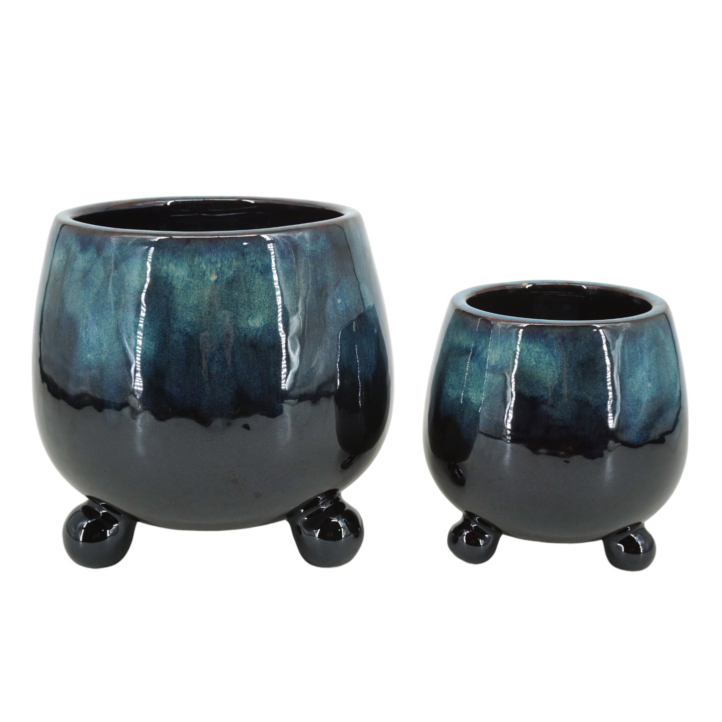 S/2 6/8" Knobby Feet Reactive Finish Planters, Blu