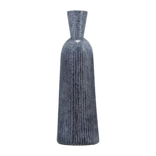 20", Grooved Glass Vase, Blue