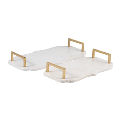 Marble, S/2 15/18"l Accent Trays, White