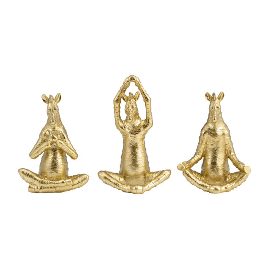 Resin, S/3 8" No Evil Zebras, Gold