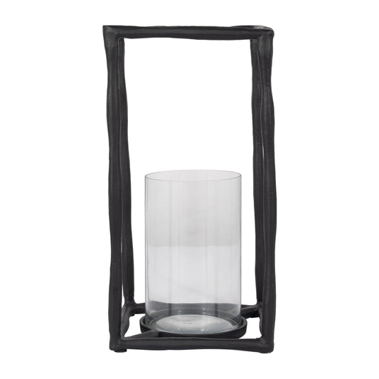 Metal, 16" Open Square Hurricane Holder, Black
