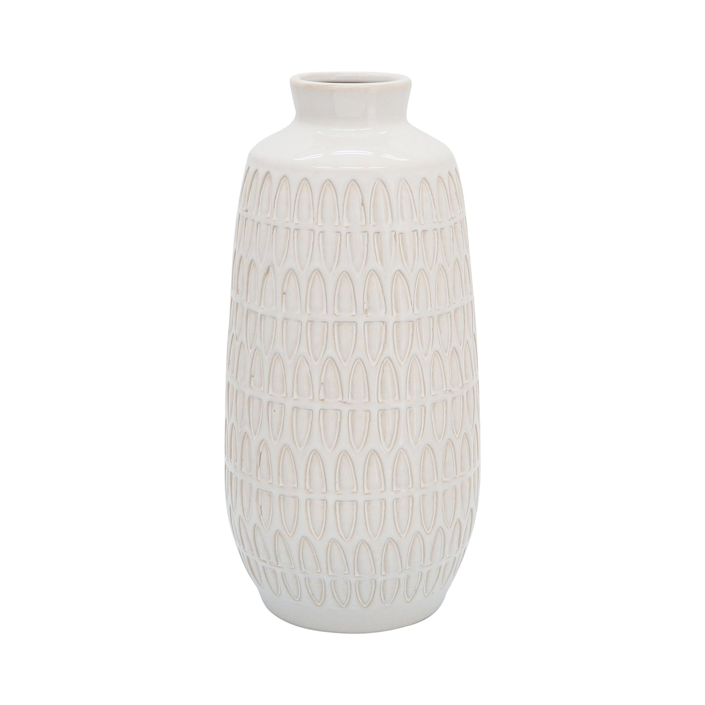 Cer, 12"h Carved Vase, Beige