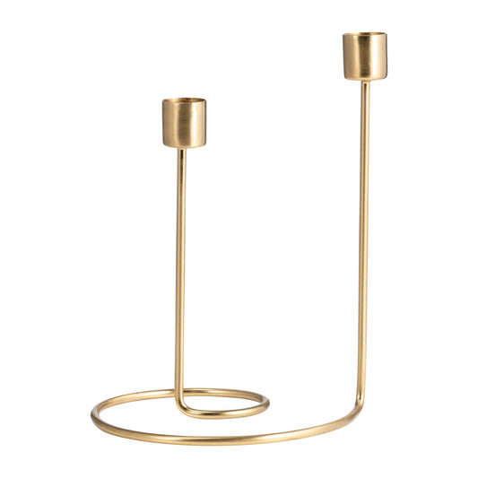 Metal, 8" Swirly 2-taper Candleholder, Gold