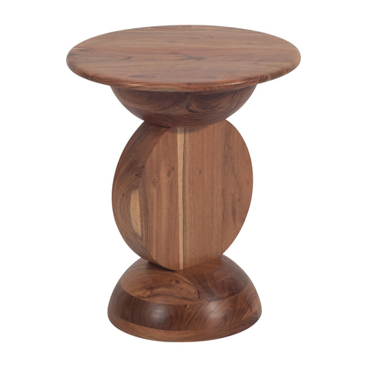 19" Solid Wood Disc On Dome Side Table, Nat