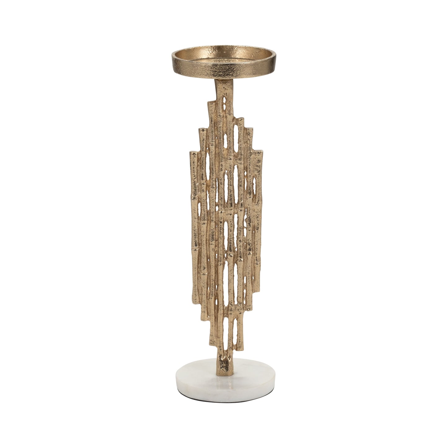 Metal, 14" Contemporary Candle Holder, Gold