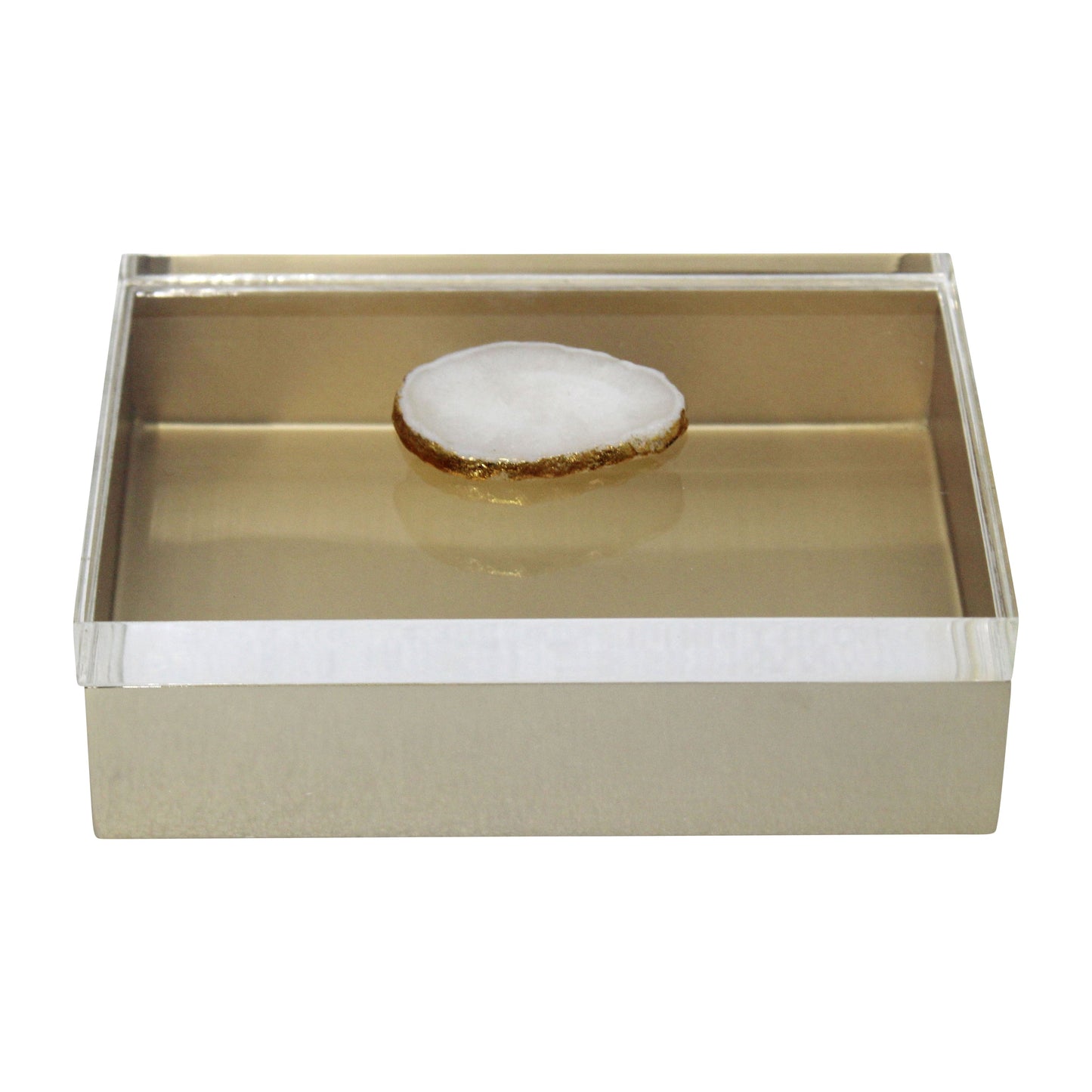 Metal, 7x5 Box W/ Acrylic Lid Agate Knob, Multi
