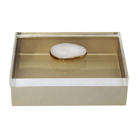 Metal, 7x5 Box W/ Acrylic Lid Agate Knob, Multi