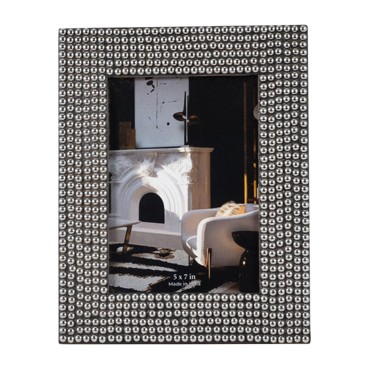 Resin, 5x7 Studded Photo Frame, Silver/black