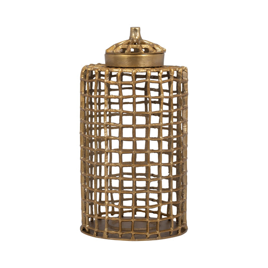 Metal, 18" Lidded Jar, Gold