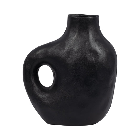 Metal, 11" Hammerd Cut-out Vase, Black