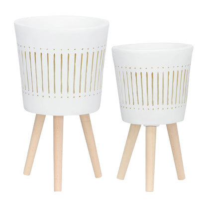 S/2 10/12" Planter W/ Wood Legs, White (kd)