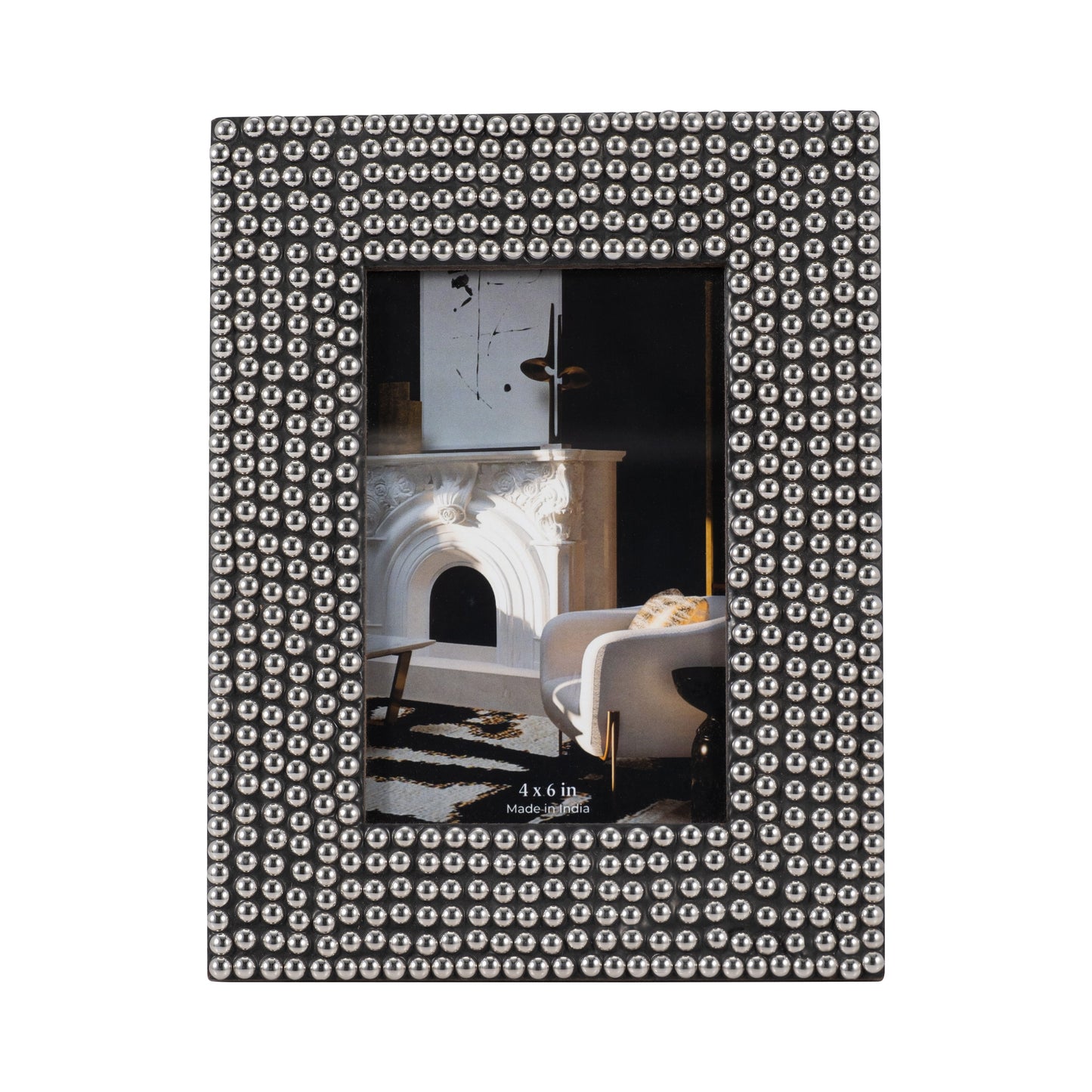 Resin, 4x6 Studded Photo Frame, Silver/black