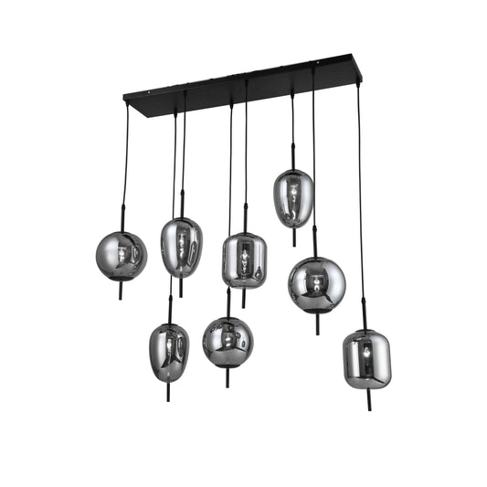 Metal 47" Pendant Lamp With 8 Light, Smoke  Glass