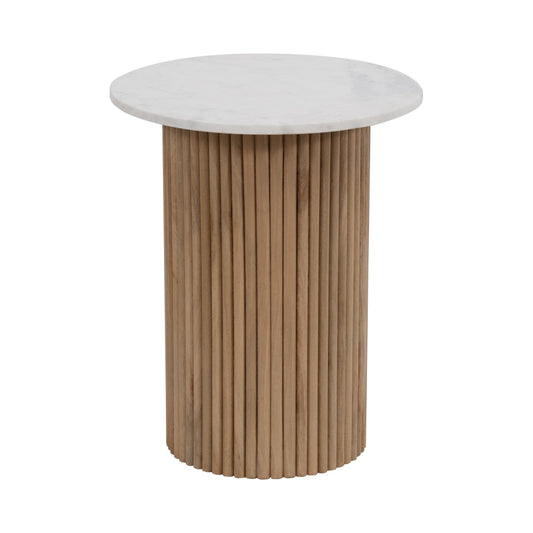 Wood/marble, 22"h Reeded, Side Table, Natural/whit