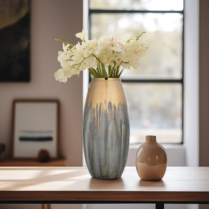 18"h Glass Vase W Metal Ring, Champagne