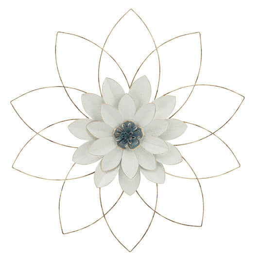 Metal 25" Wall Flower, White/blue, Wb