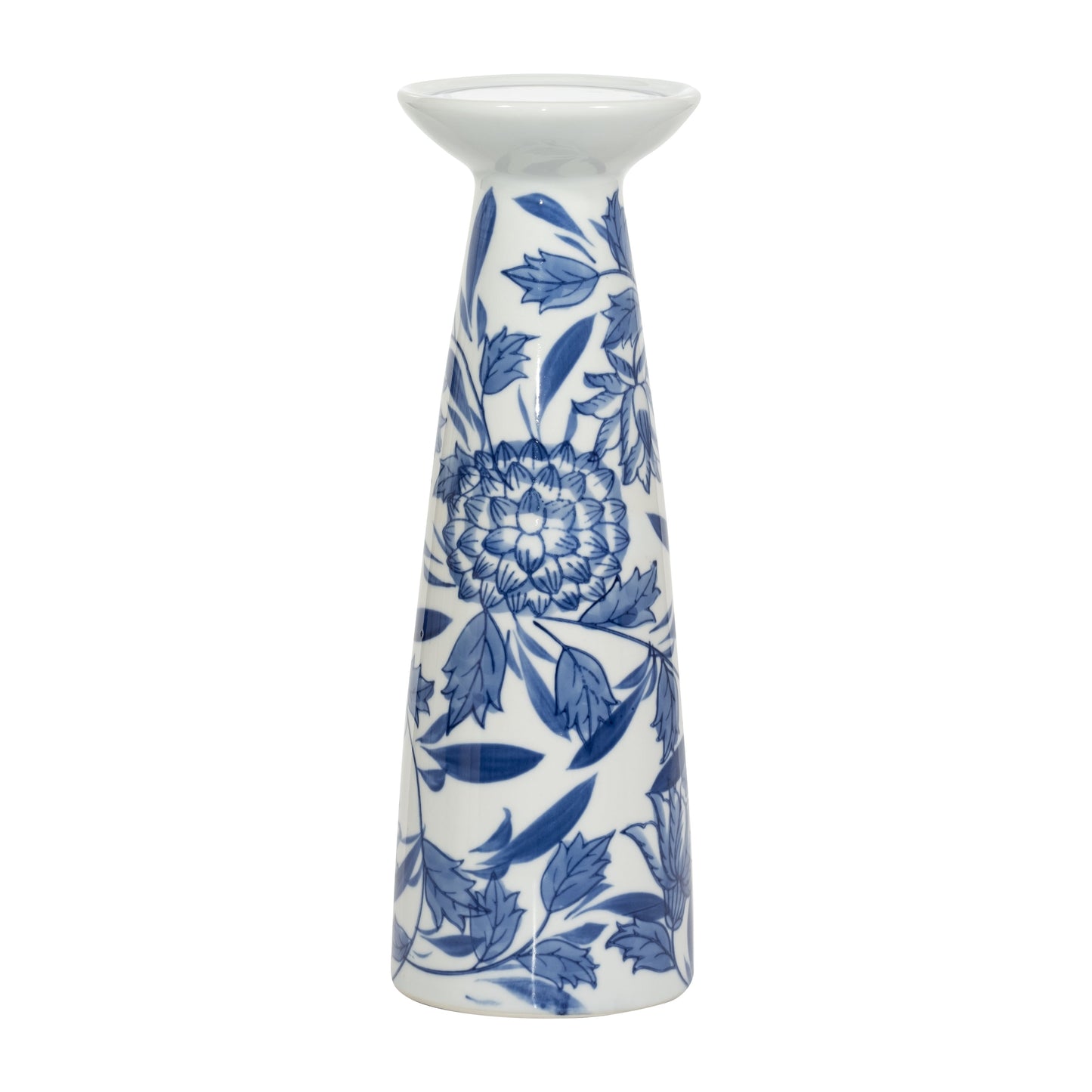 Porc,12"h Chinoiserie Candle Holder,blue/wht