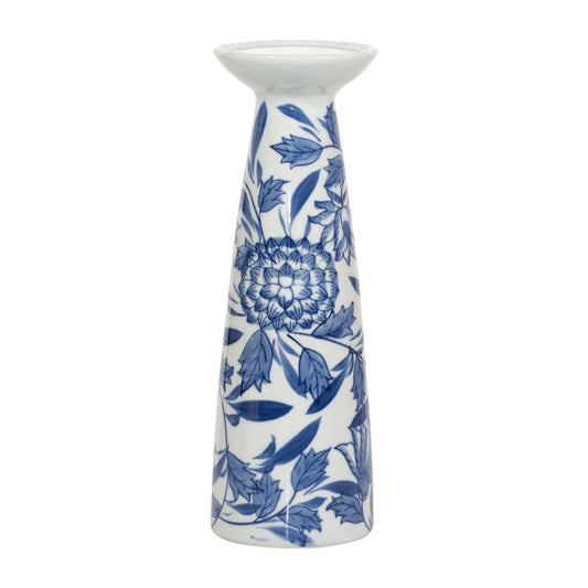 Porc,12"h Chinoiserie Candle Holder,blue/wht