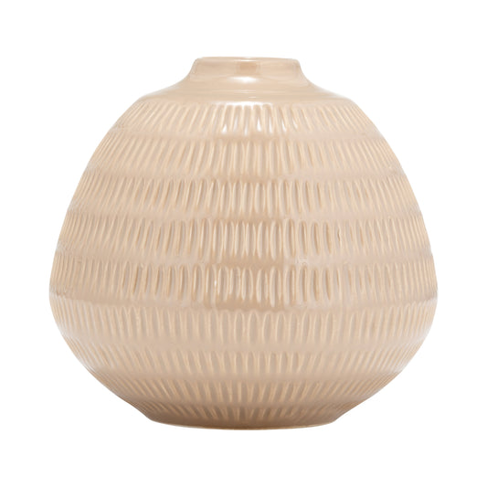 Cer,6",stripe Oval Vase,irish Cream