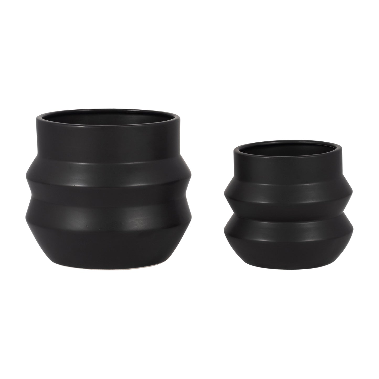 Cer, S/2 6/8" Accordion Planter, Black
