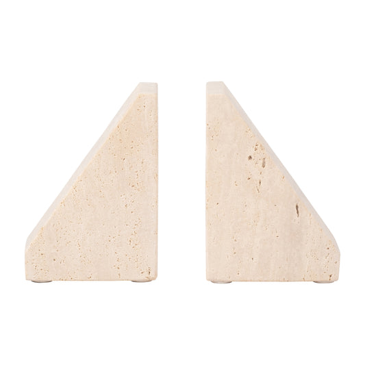 Travertine, S/2 5" Triangle Bookends, Tan