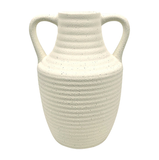 9" Jug Vase W/ Handle Rough Texture, Ivory
