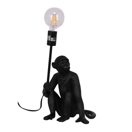 20" Monkey With Lightbulb Table Lamp, Black