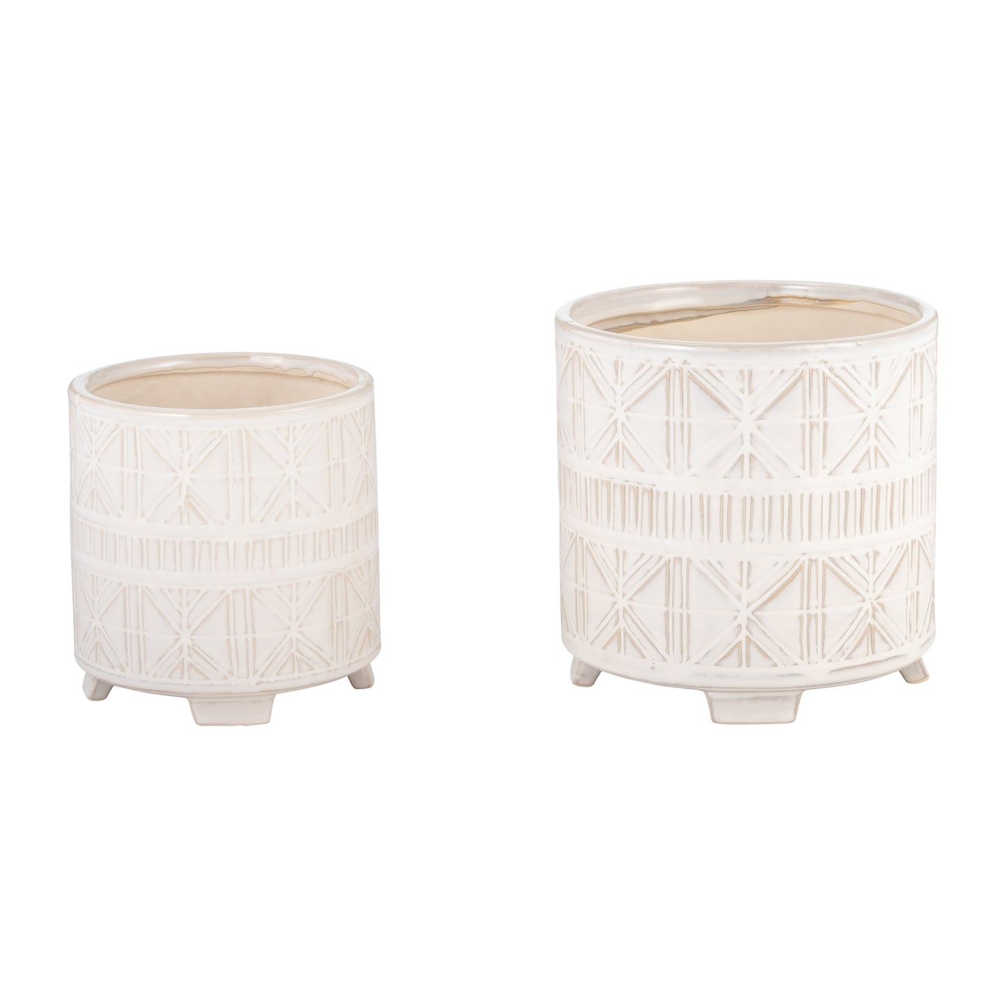 S/2 Ceramic 6/8" Abstract Footed Planter, Beige